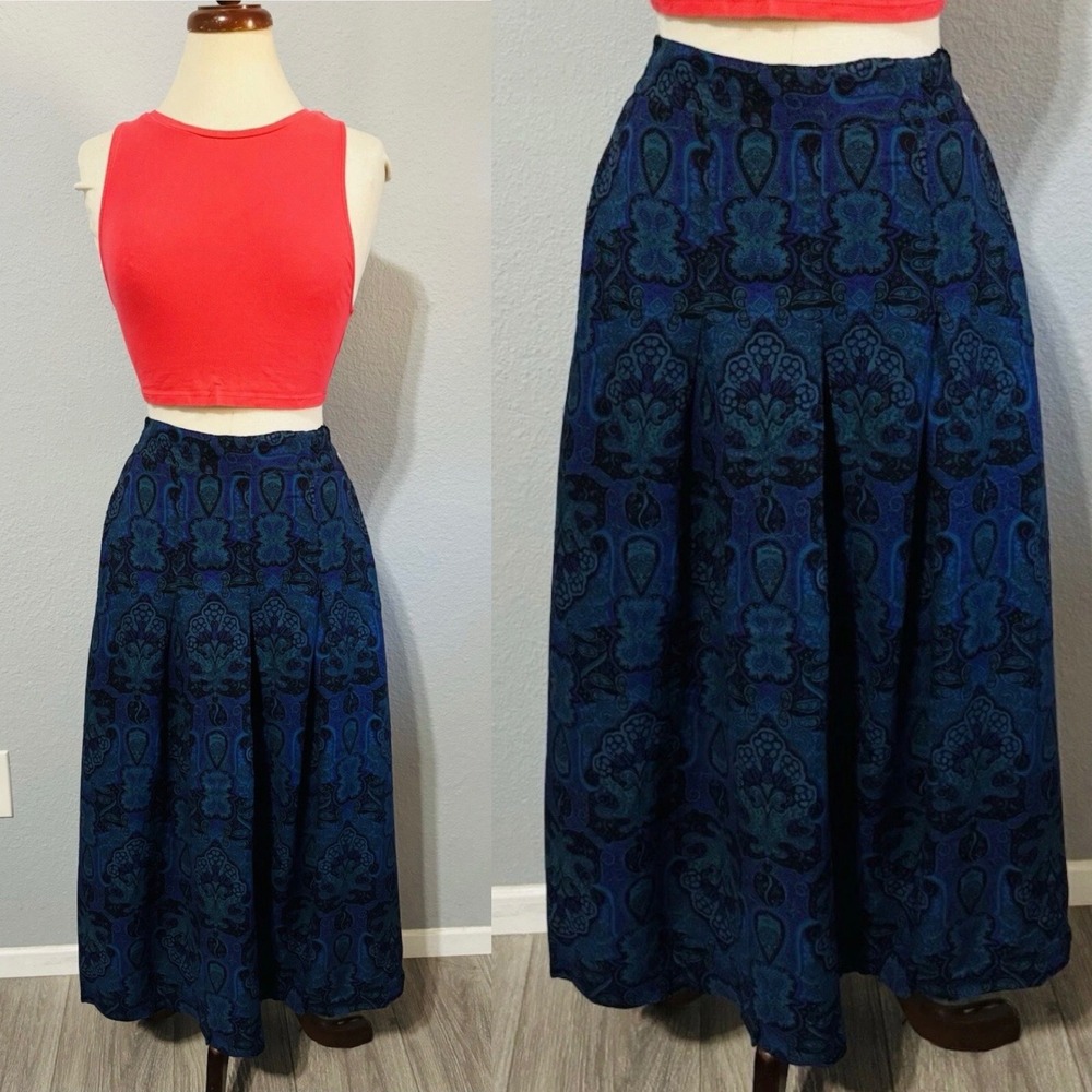 Cottagecore Maggie Lawrence Vintage Skirt Sz M Blue Purple Paisley Midi Pockets